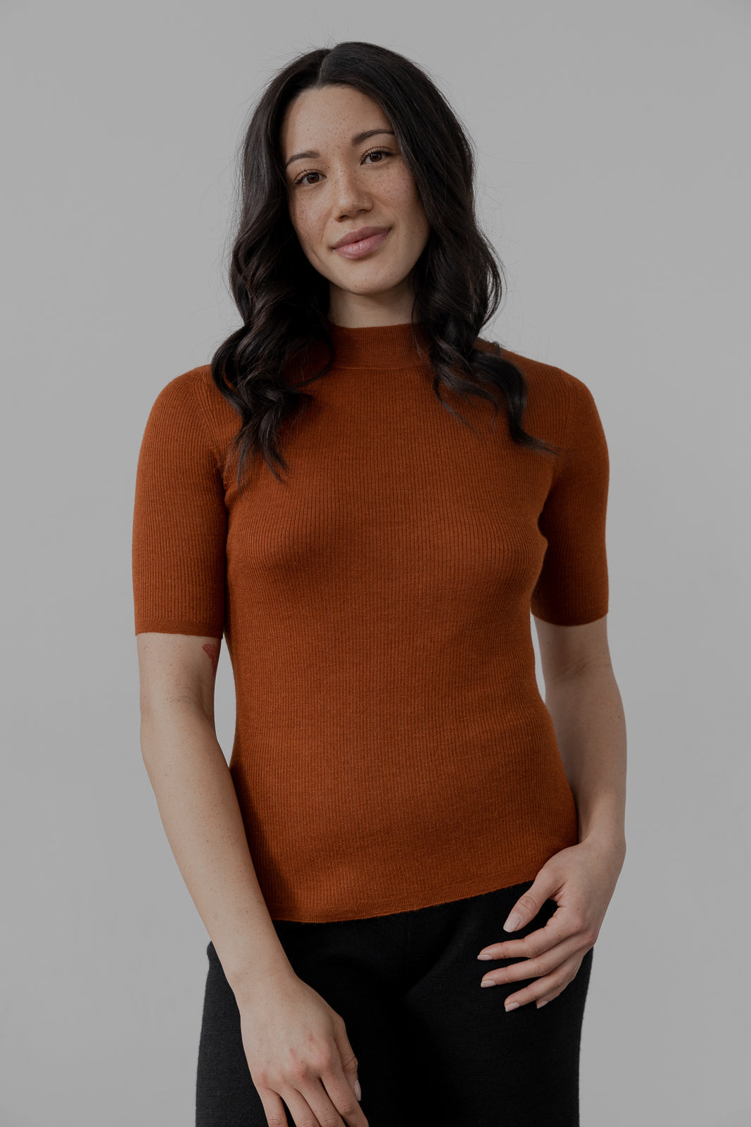 MOCK RIBBED PULLOVER IN ULTRA FINE ALPACA SILK