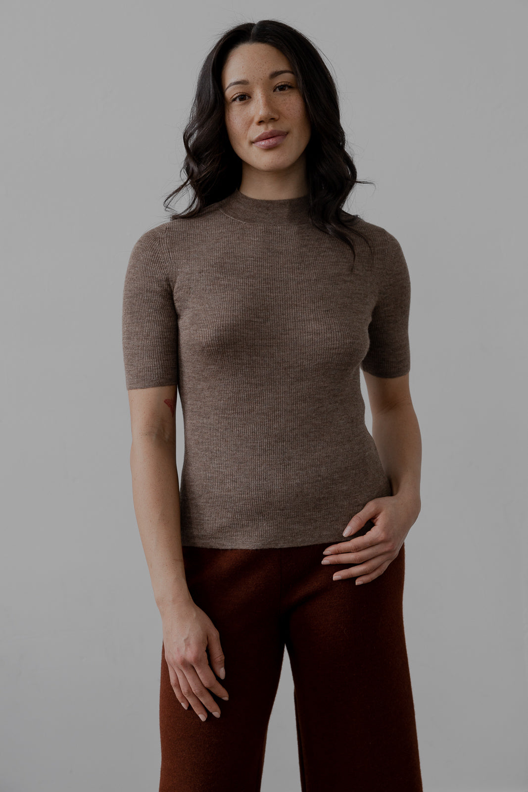 MOCK RIBBED PULLOVER IN ULTRA FINE ALPACA SILK