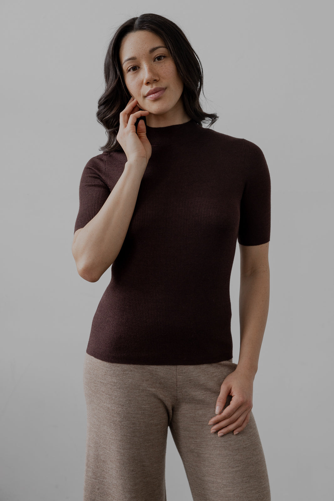 MOCK RIBBED PULLOVER IN ULTRA FINE ALPACA SILK