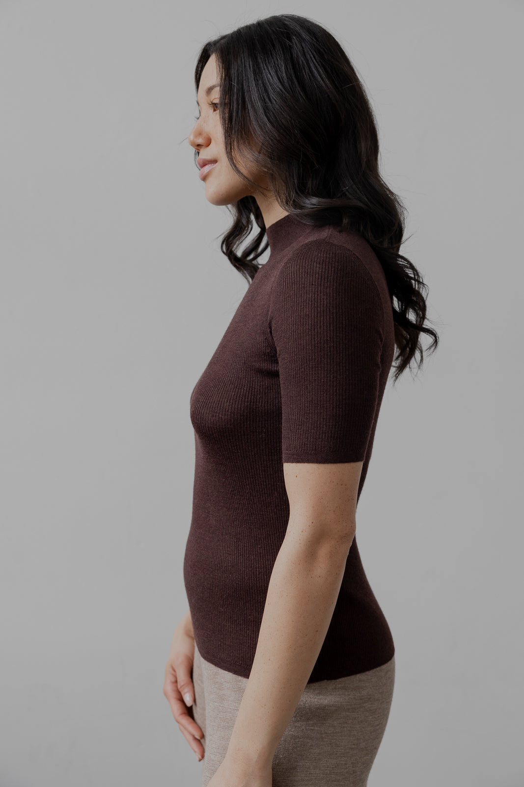 MOCK RIBBED PULLOVER IN ULTRA FINE ALPACA SILK