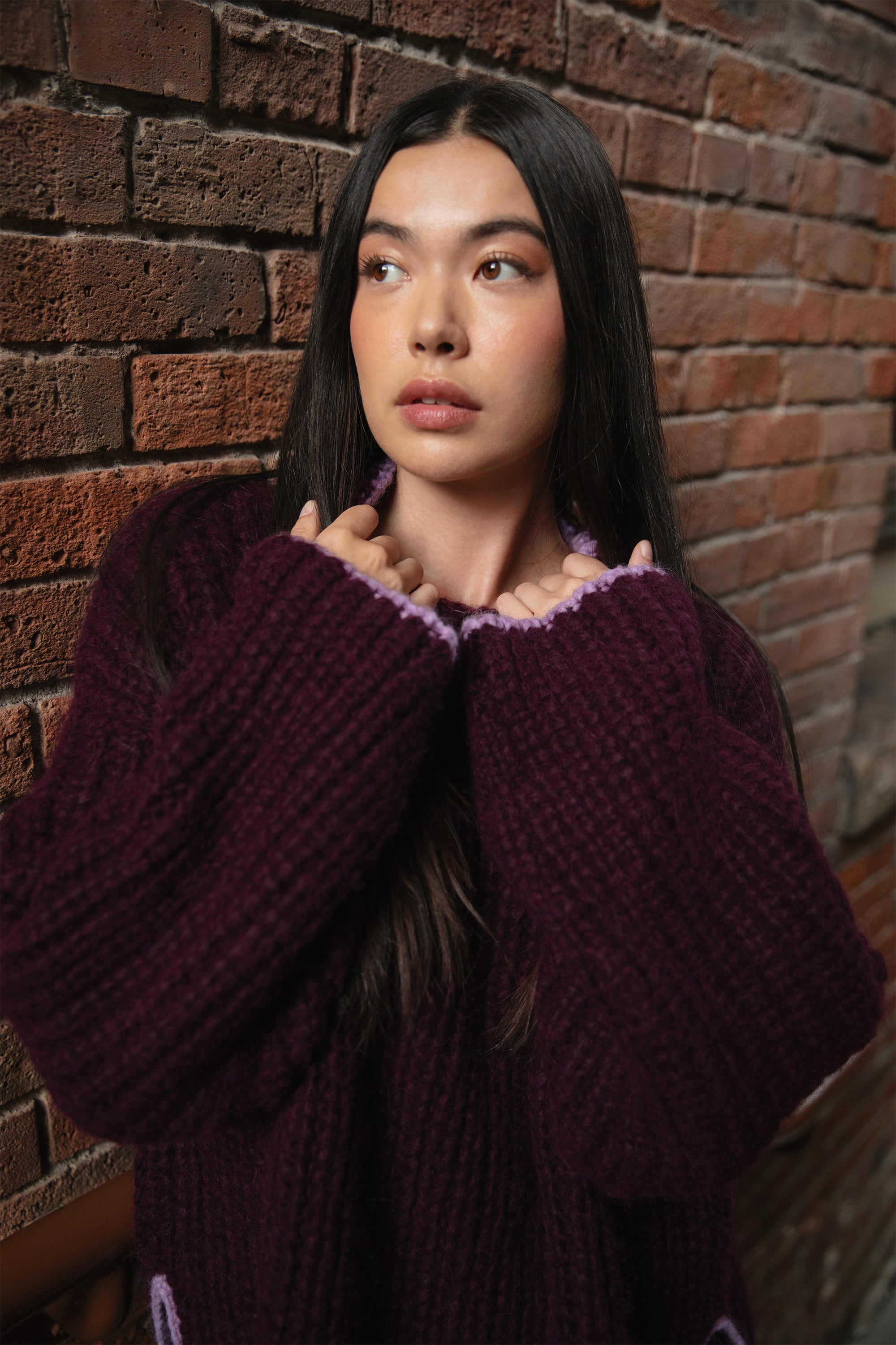 SYLVIE HANDKNIT PULLOVER - AUBERGINE