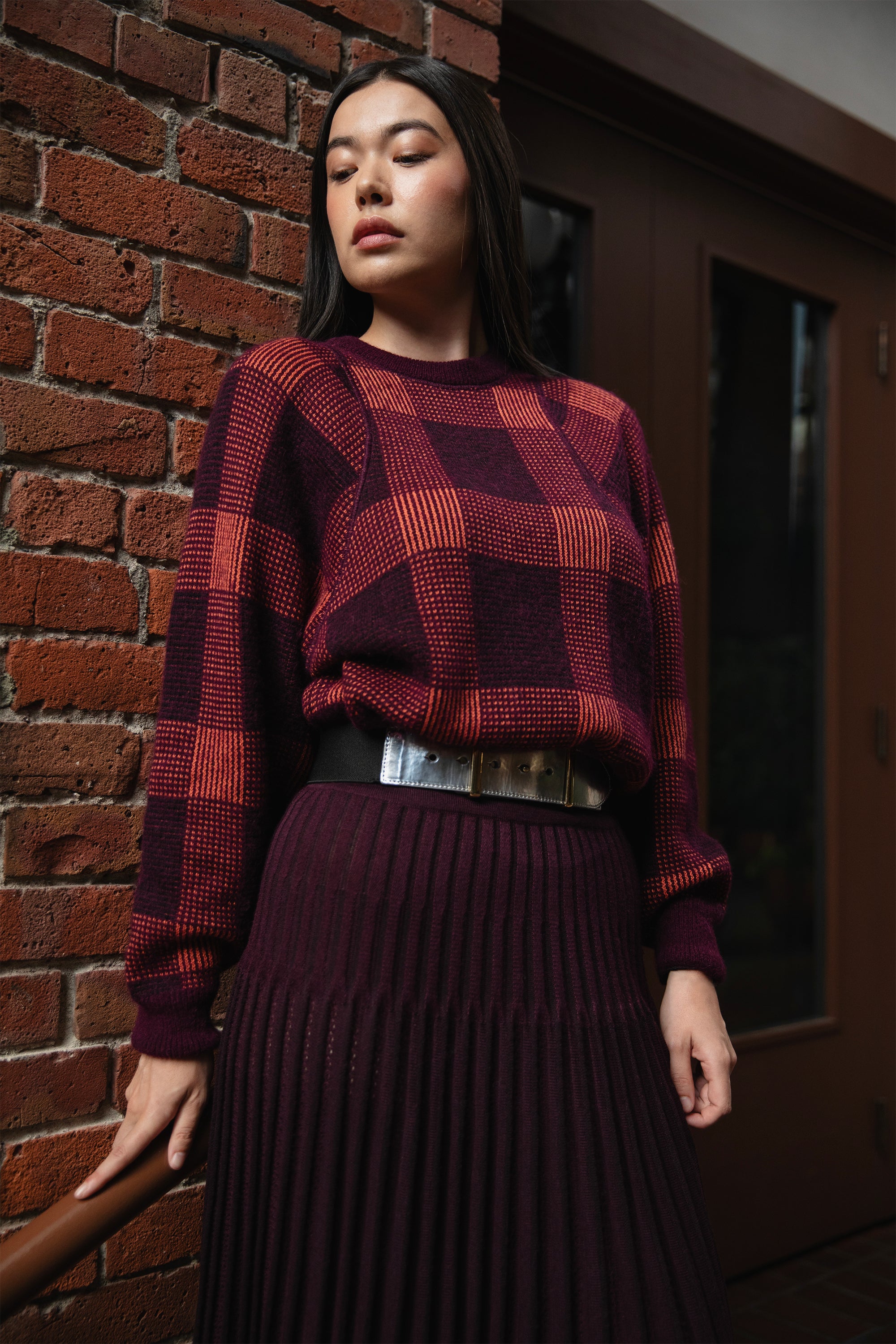TARTINE PLAID PULLOVER - AUBERGINE MULTI