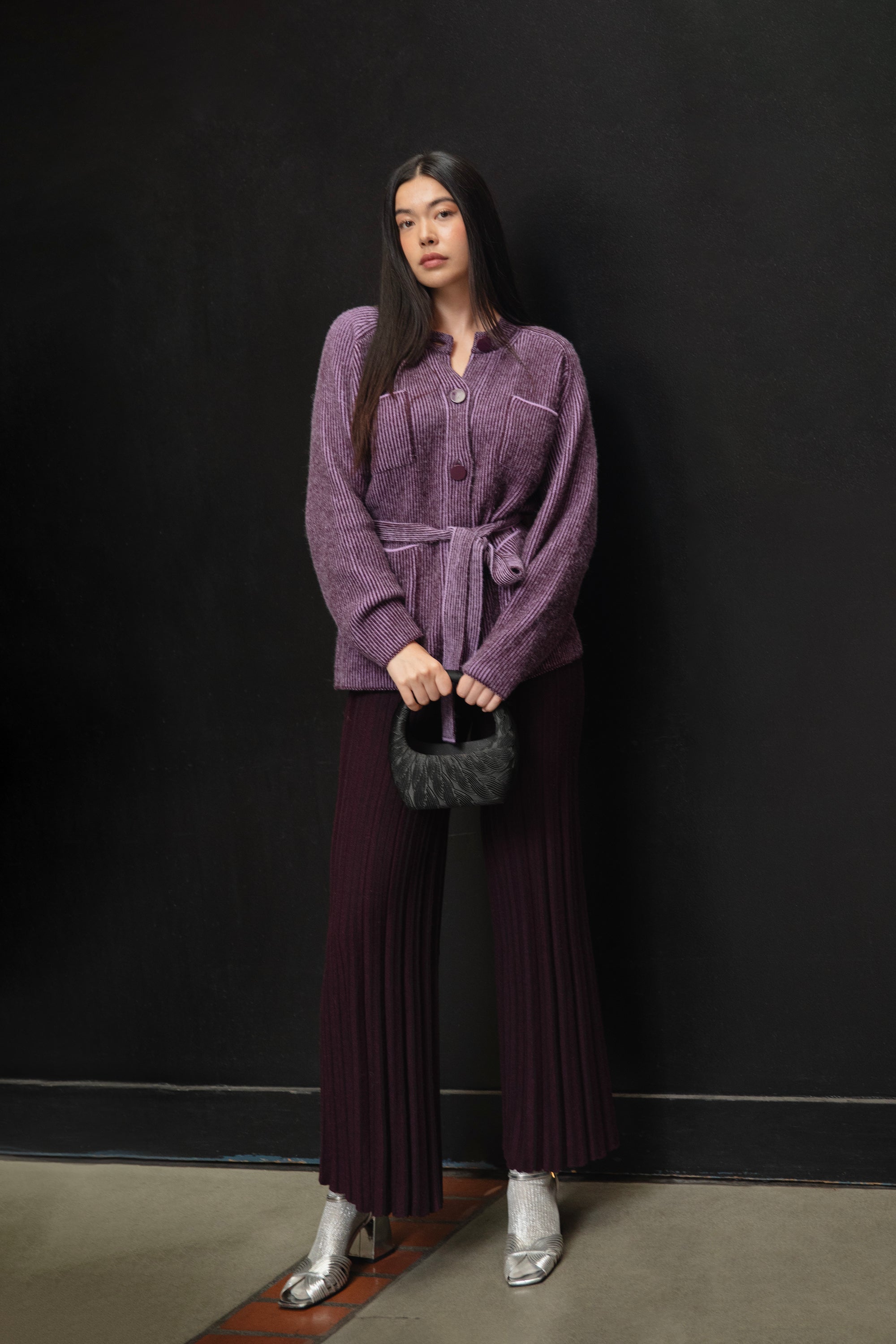 LESSE CARDIGAN - AUBERGINE