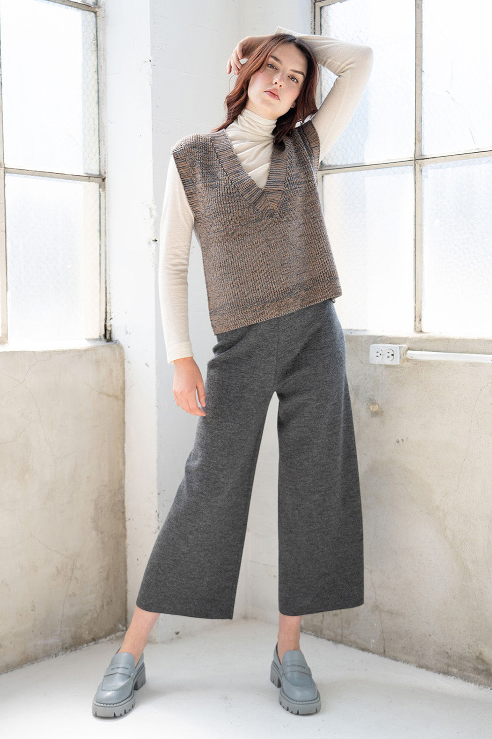 WIDE LEG TROUSERS - SHADOW GREY HEATHER