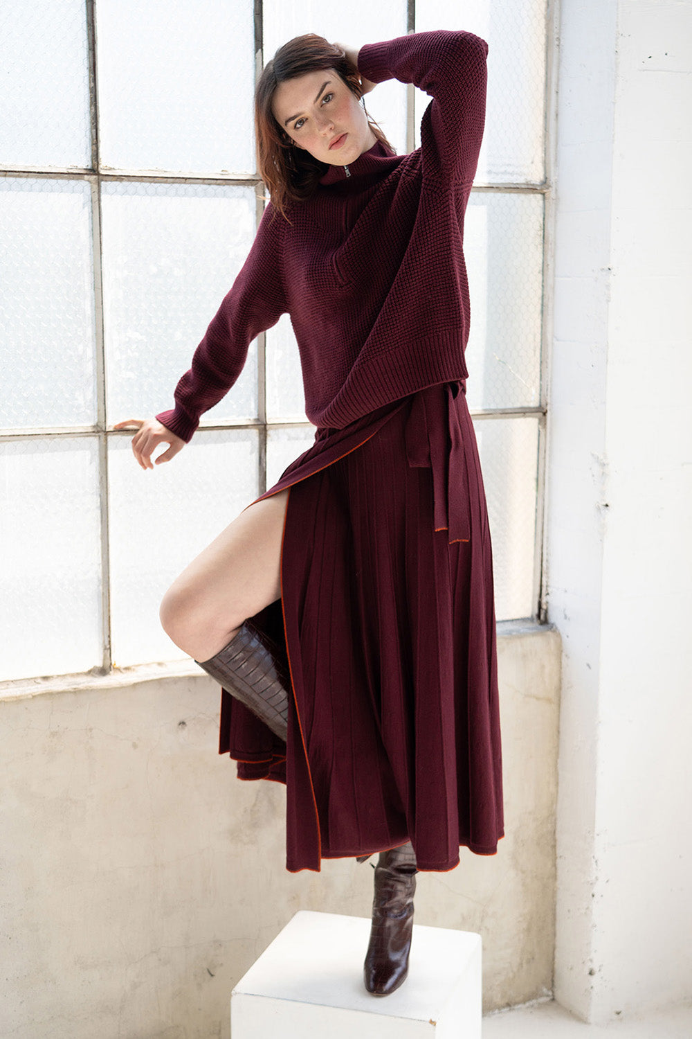 TIDAL WRAP MERINO WOOL SKIRT - BEET