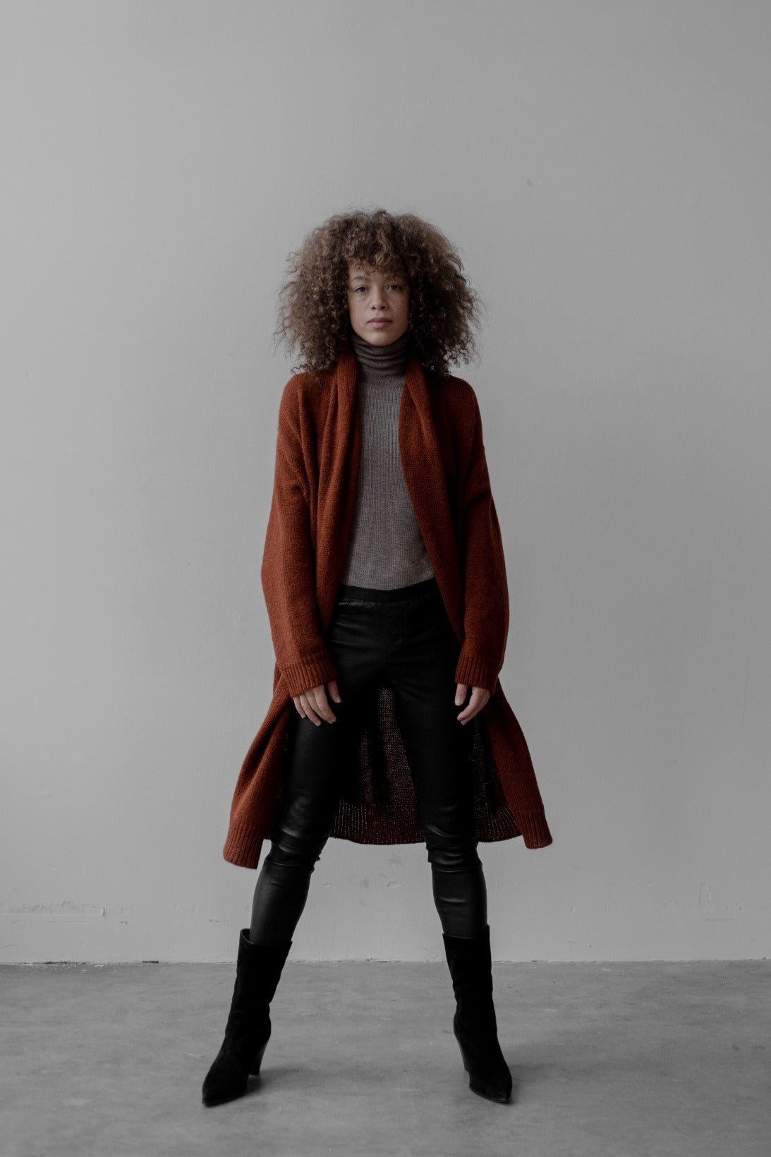 SHAWL NECK LONG BABY ALPACA CARDIGAN