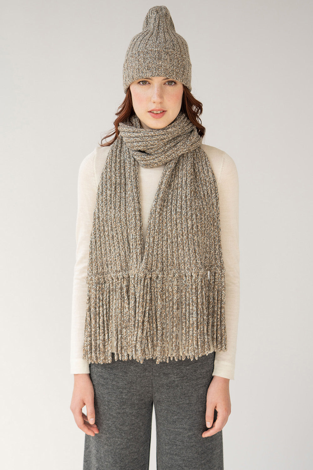 RIBBED BABY ALPACA FRINGE SCARF - Main Image