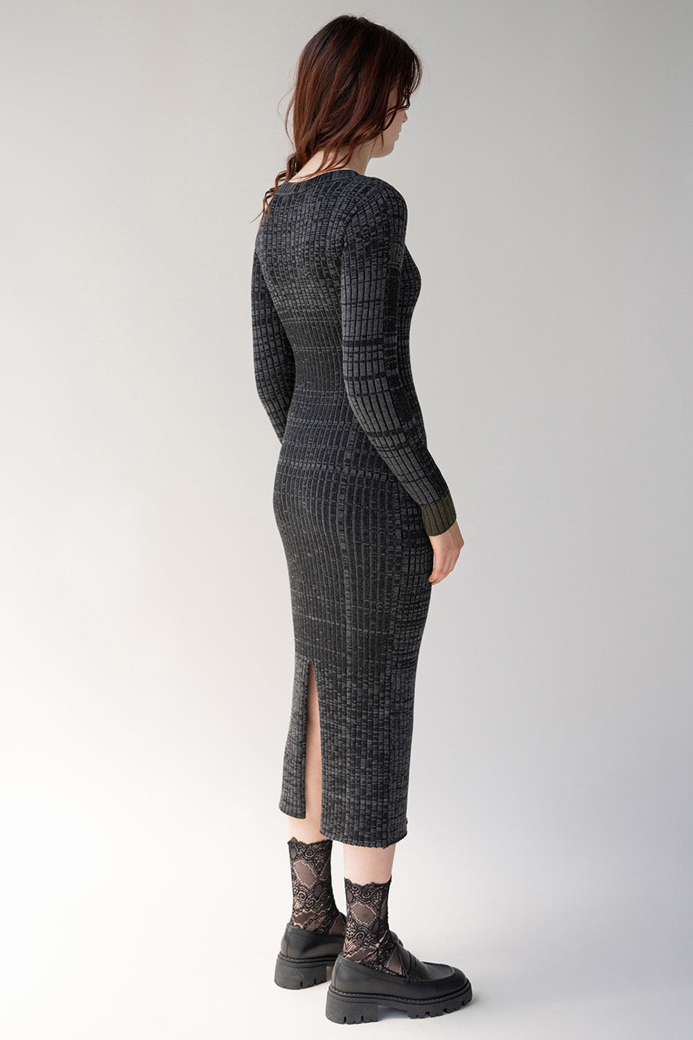 VIRA V NECK RIBBED MERINO WOOL DRESS