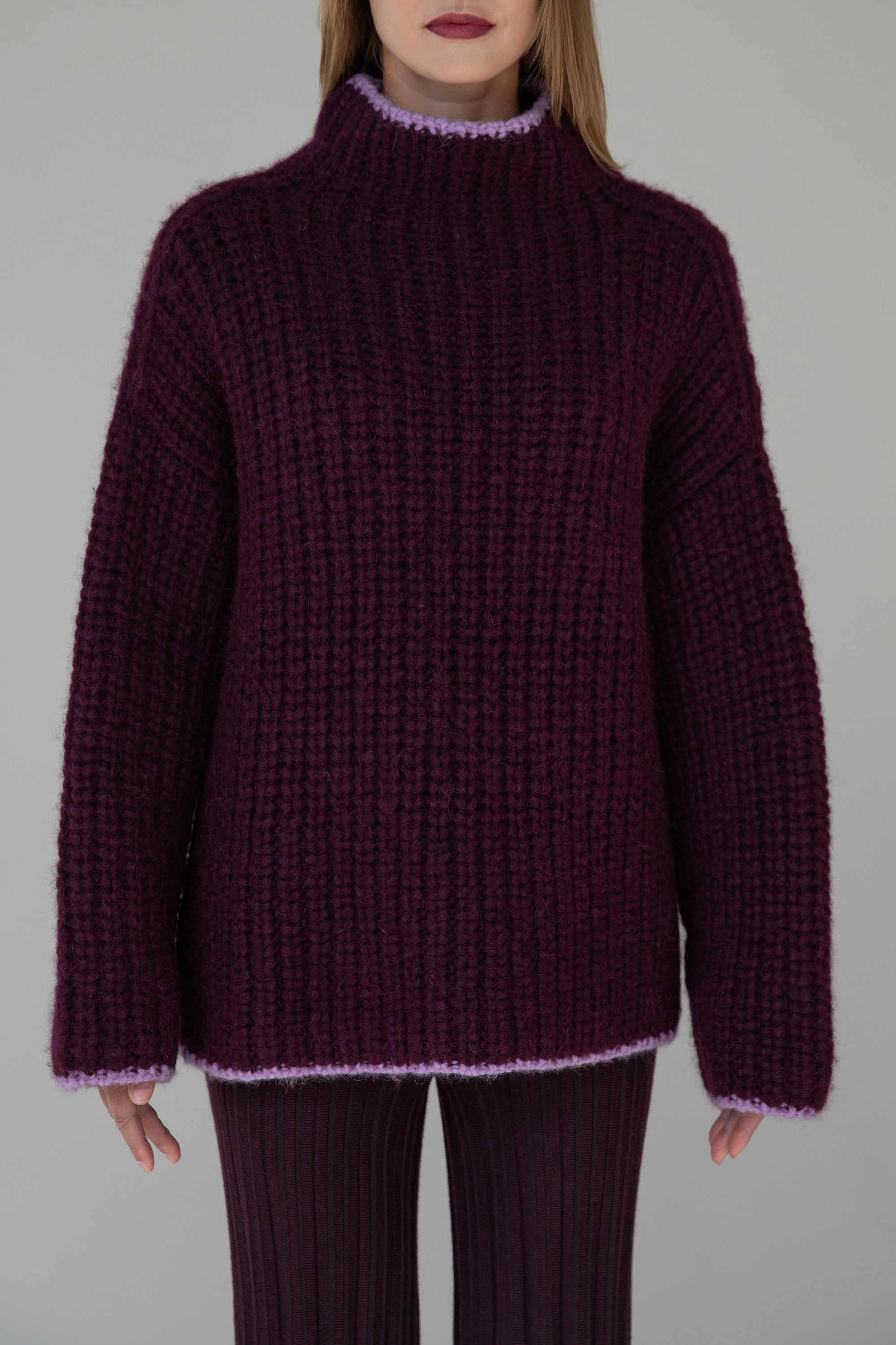 SYLVIE HANDKNIT PULLOVER - AUBERGINE