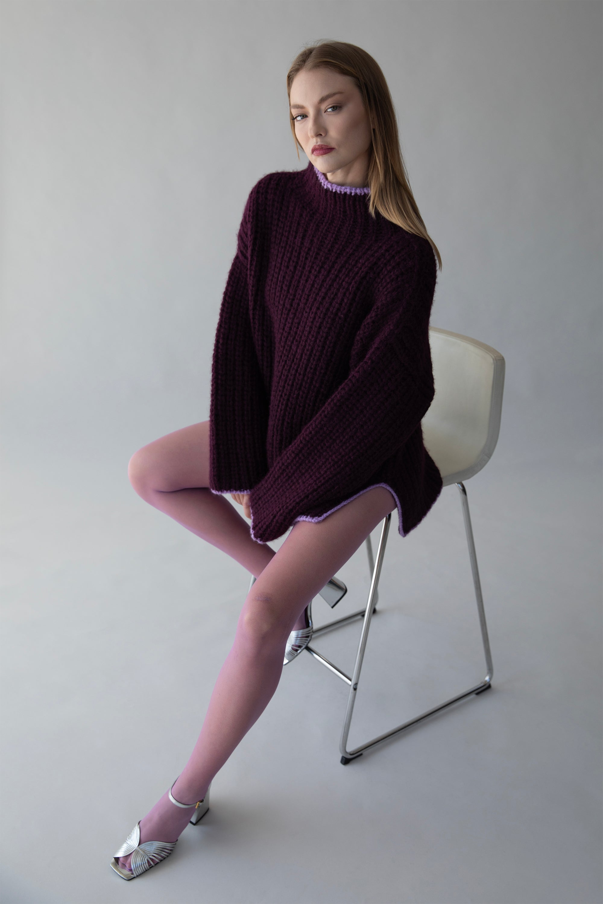 SYLVIE HANDKNIT PULLOVER - AUBERGINE