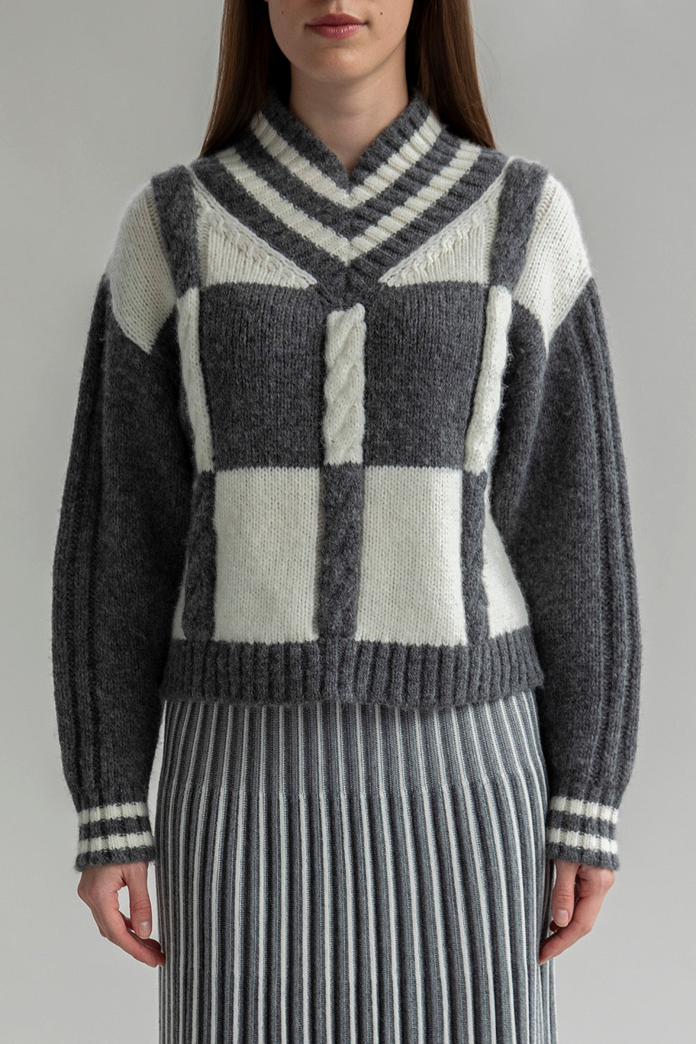 Grey plaid sweater best sale