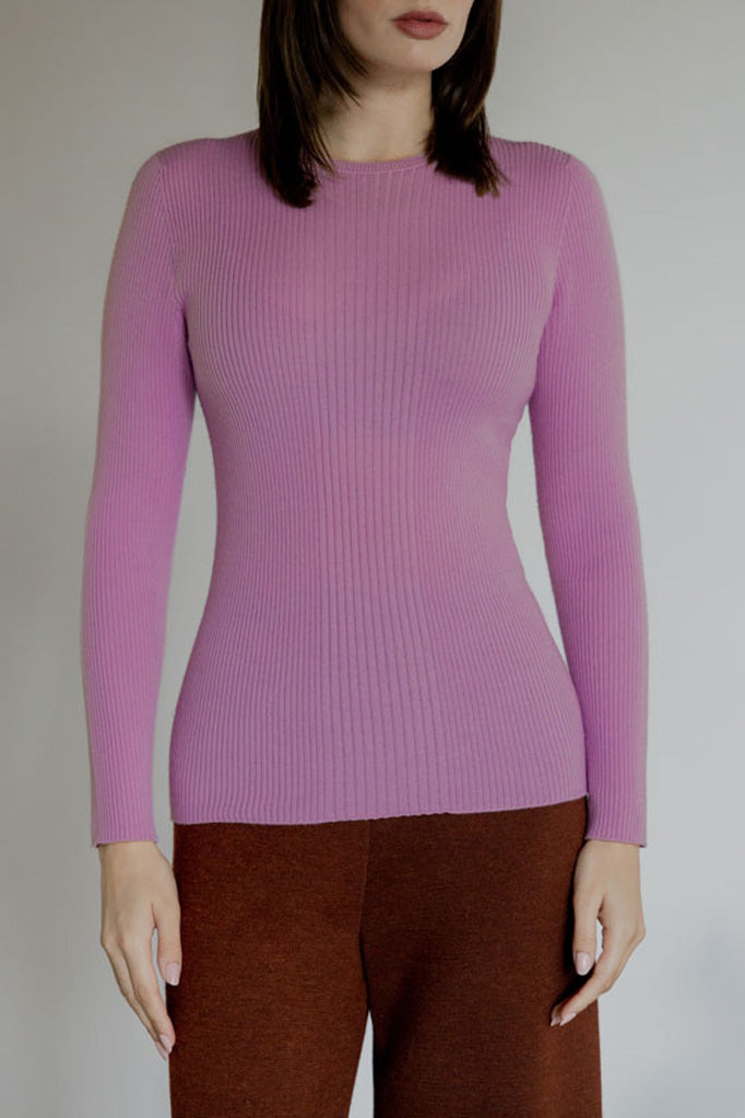 KASS CREW RIBBED PULLOVER - LILAC