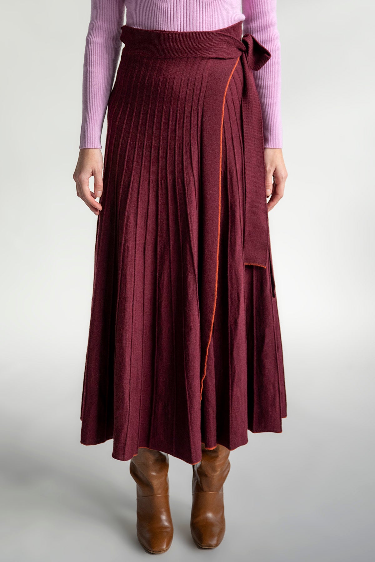 TIDAL WRAP MERINO WOOL SKIRT - BEET
