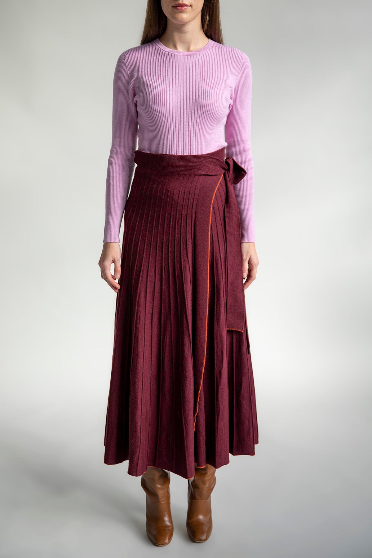 TIDAL WRAP MERINO WOOL SKIRT - BEET