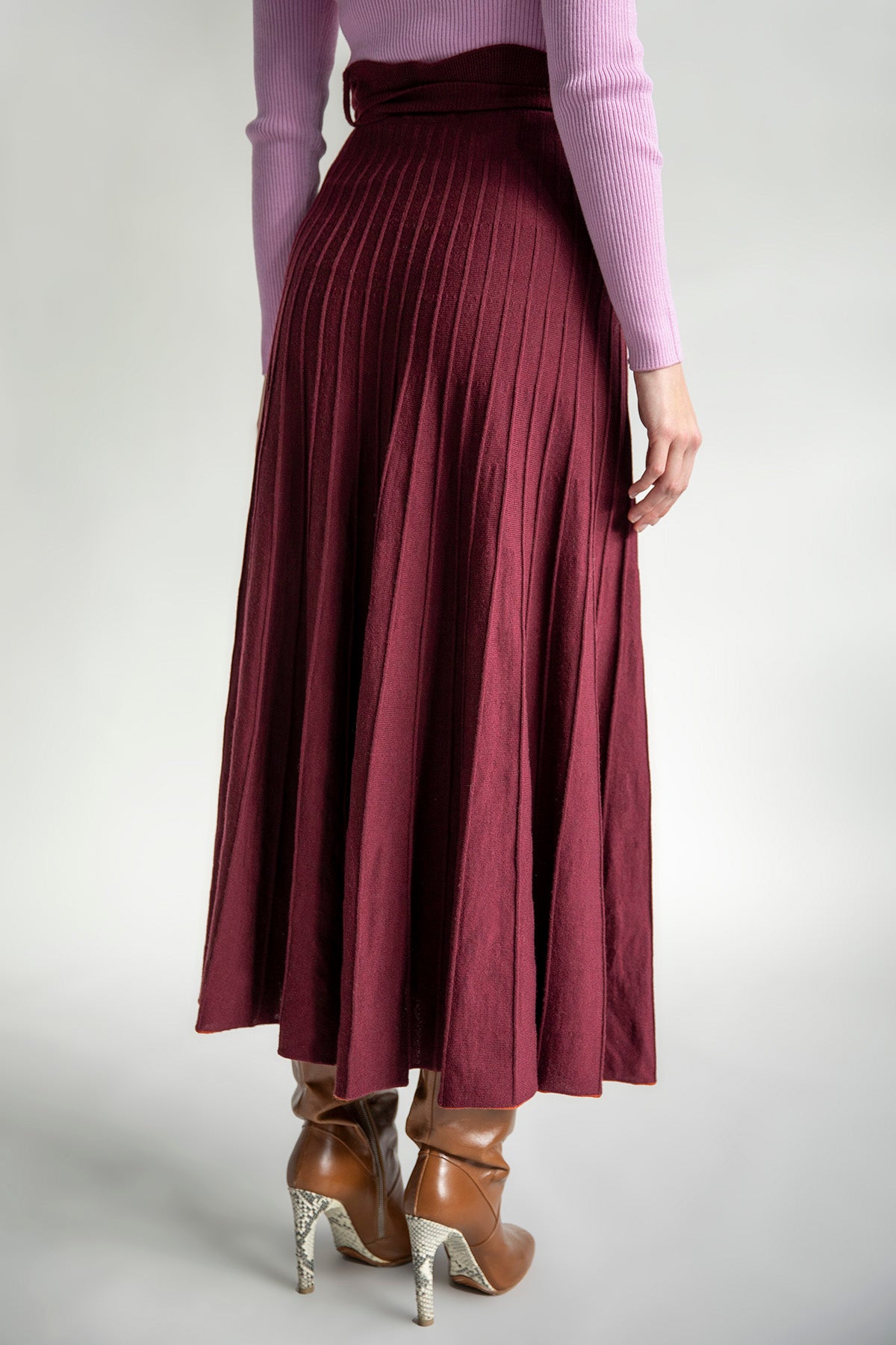 TIDAL WRAP MERINO WOOL SKIRT - BEET