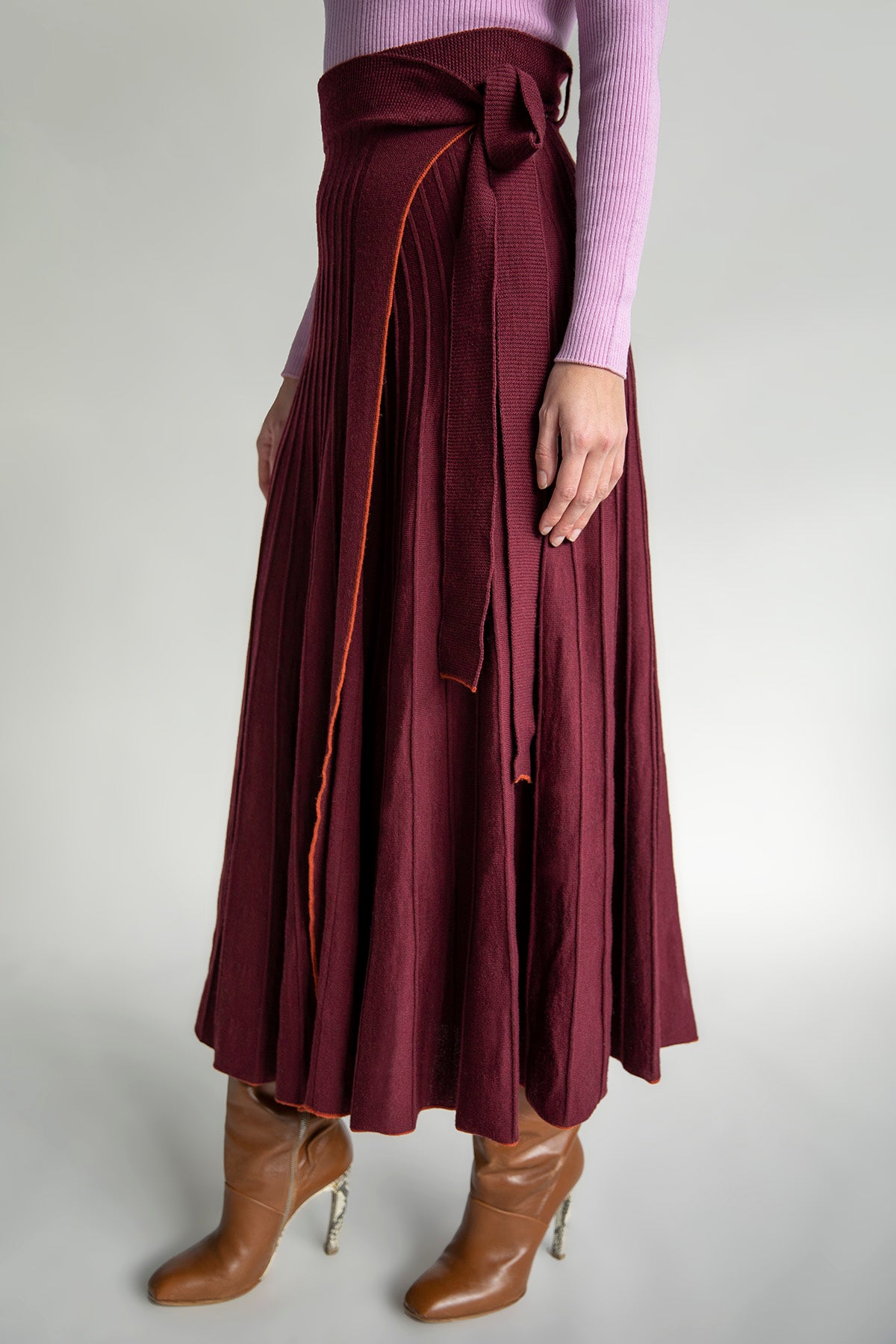 TIDAL WRAP MERINO WOOL SKIRT - BEET