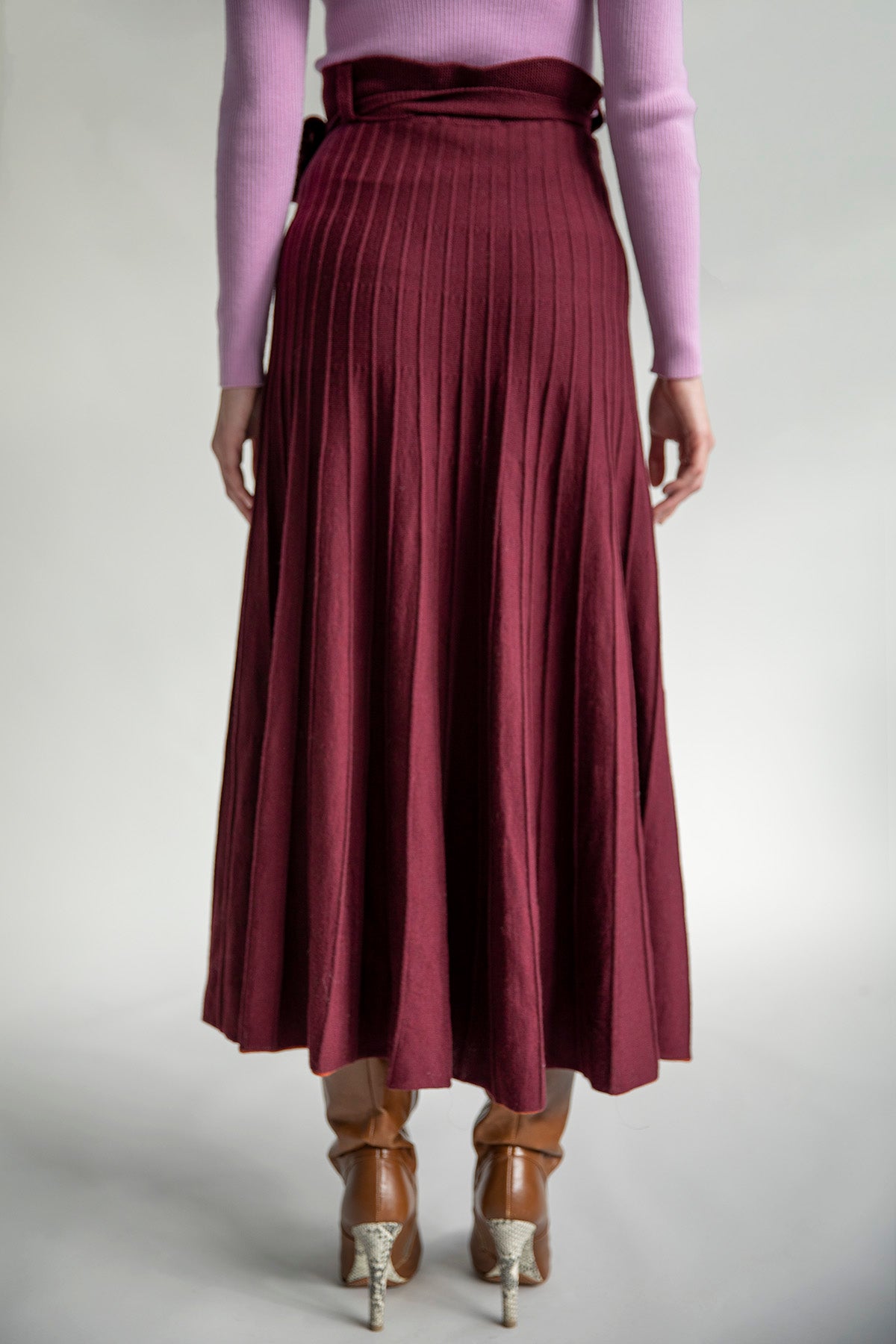 TIDAL WRAP MERINO WOOL SKIRT - BEET
