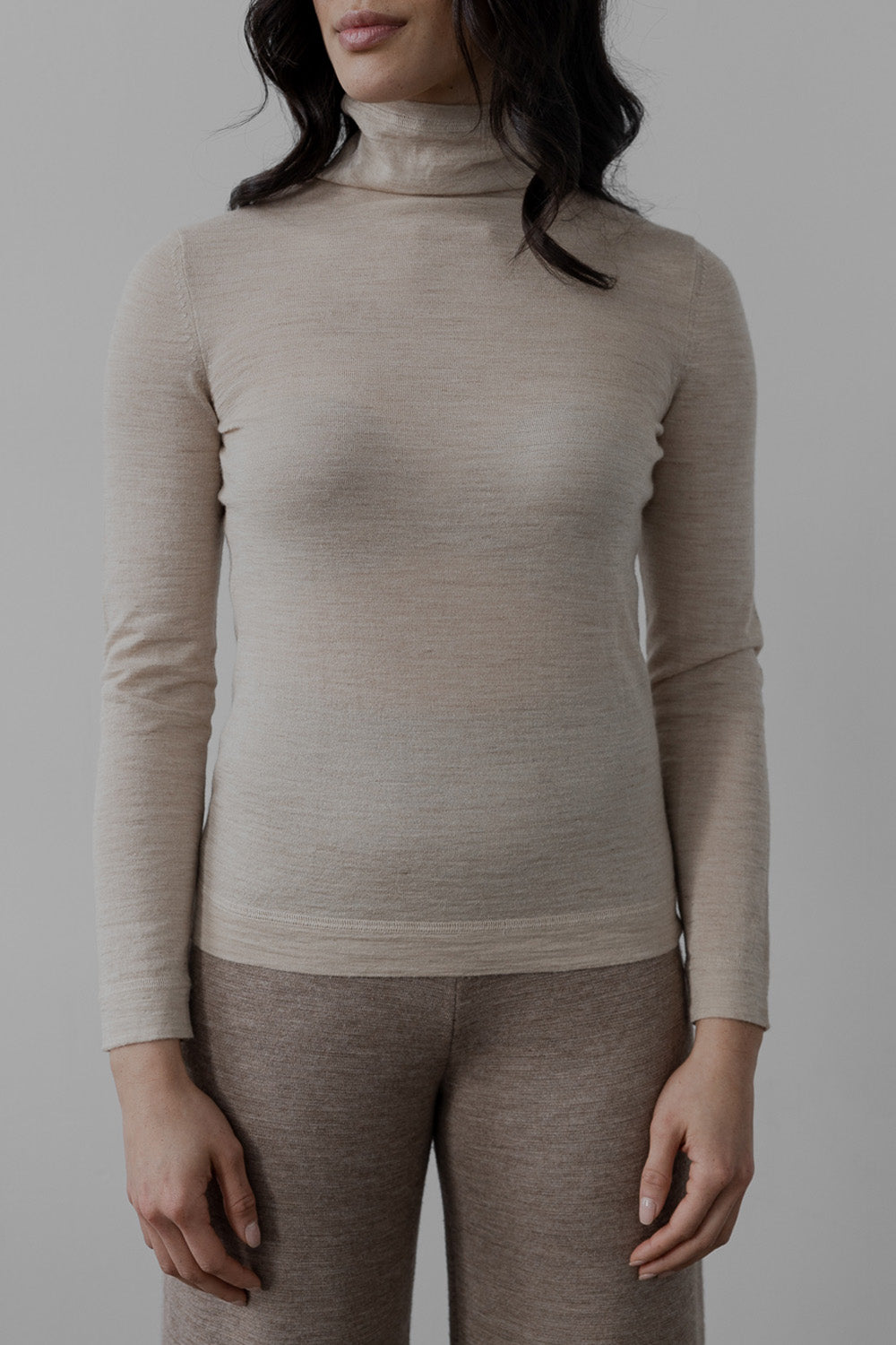 T NECK PULLOVER - FAWN