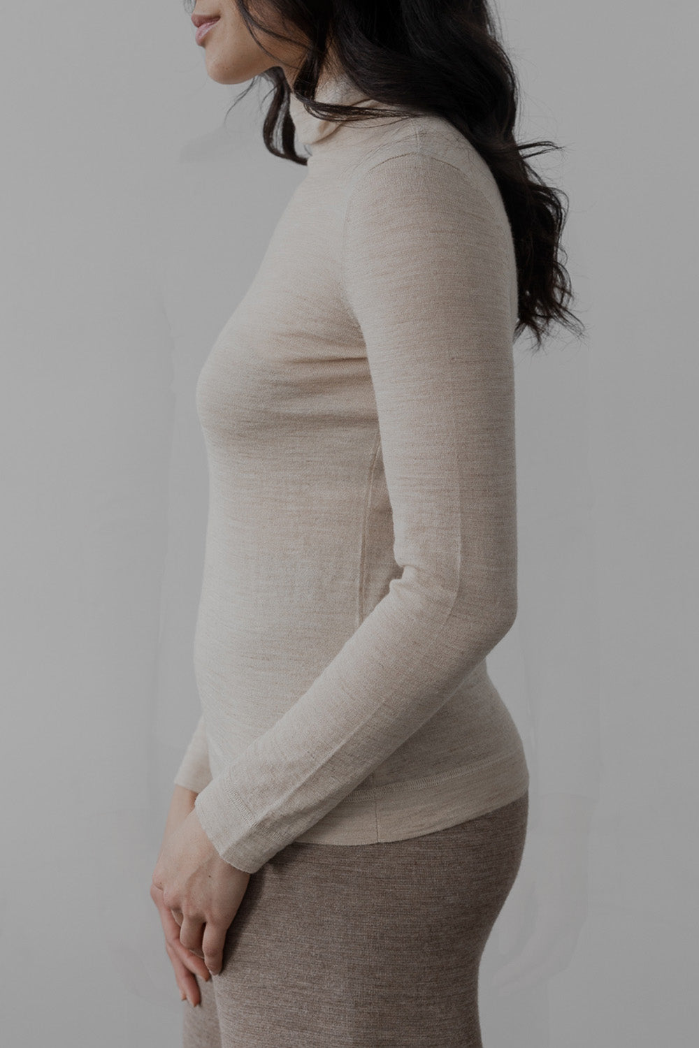 T NECK PULLOVER - FAWN