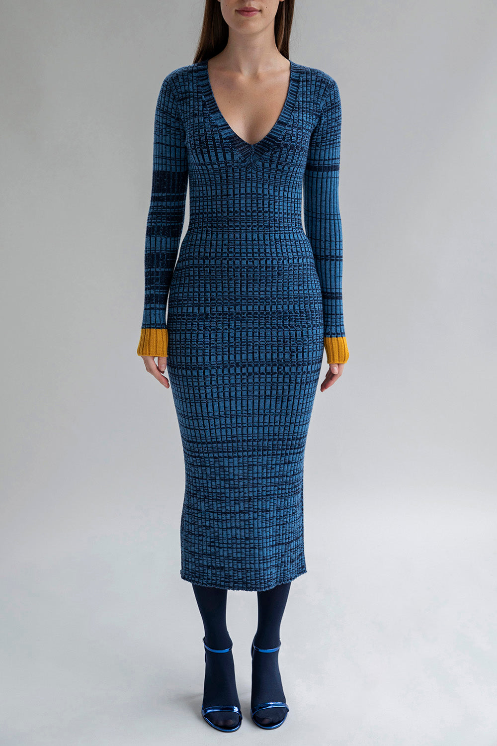 VIRA V NECK DRESS - COBALT MARL