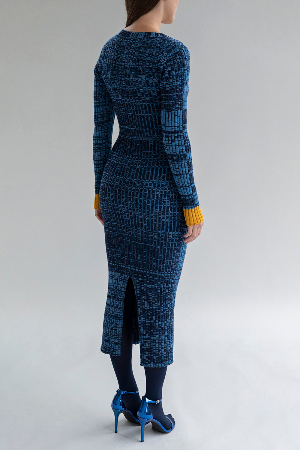 VIRA V NECK DRESS - COBALT MARL