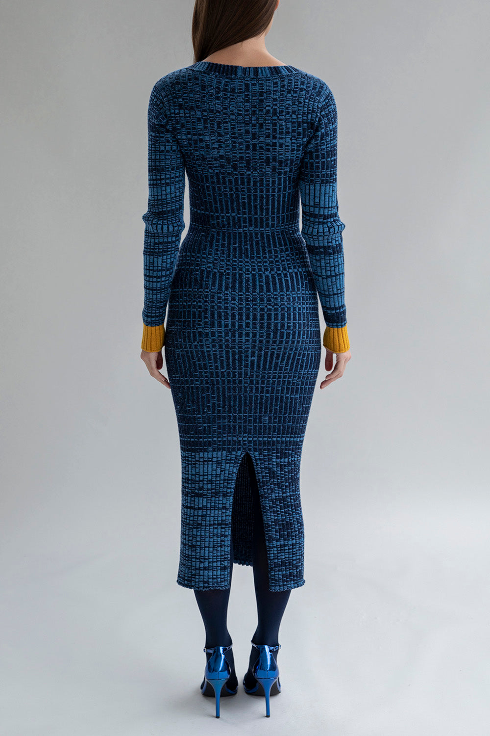VIRA V NECK DRESS - COBALT MARL
