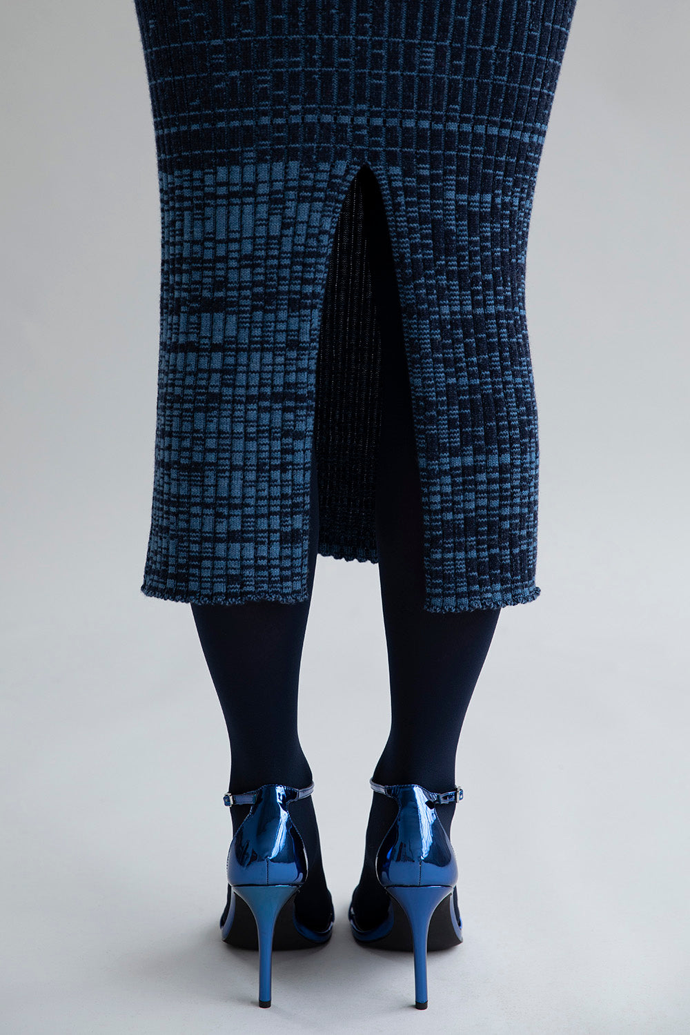 VIRA V NECK DRESS - COBALT MARL