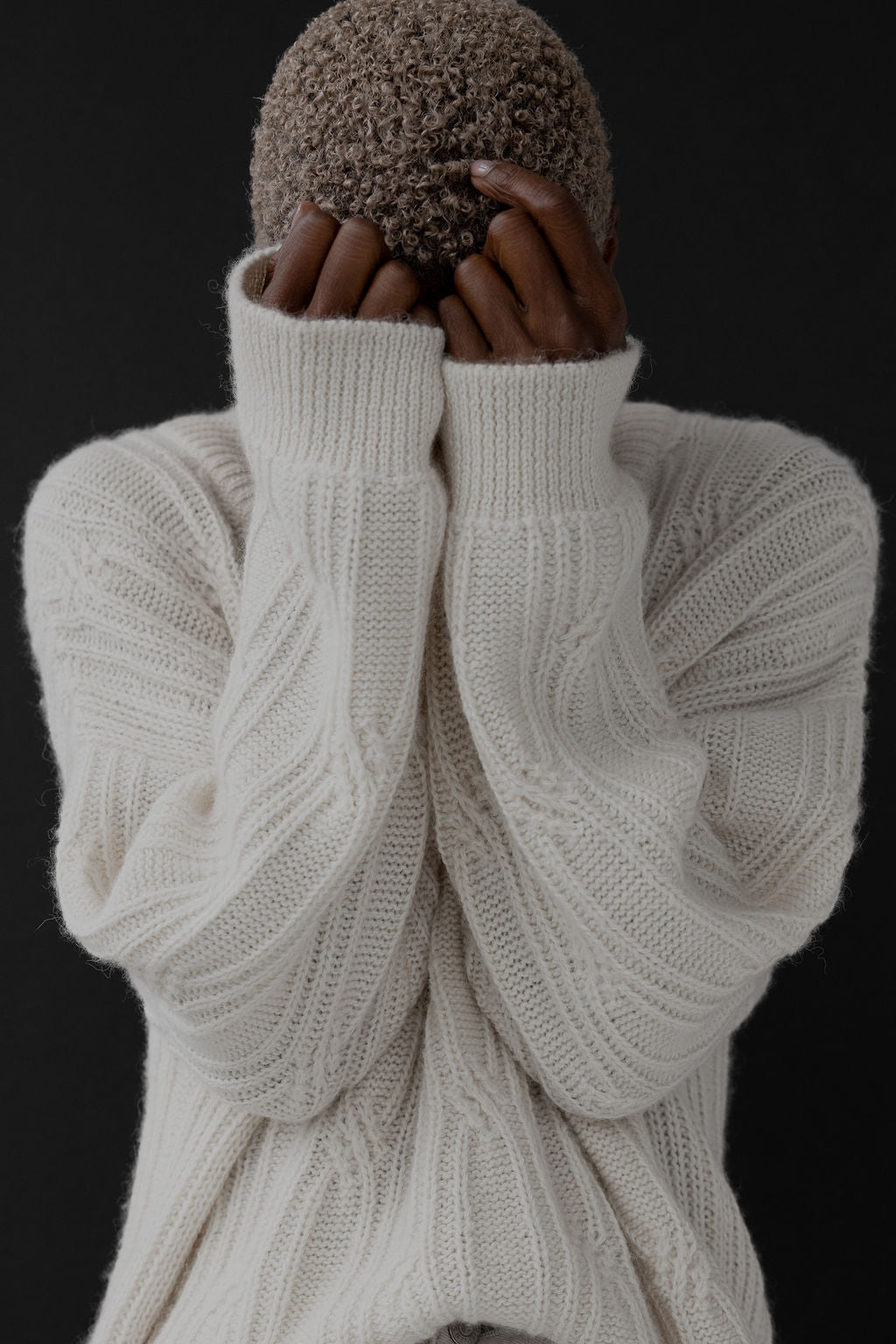 CREW NECK CABLE BABY ALPACA BOXY PULLOVER