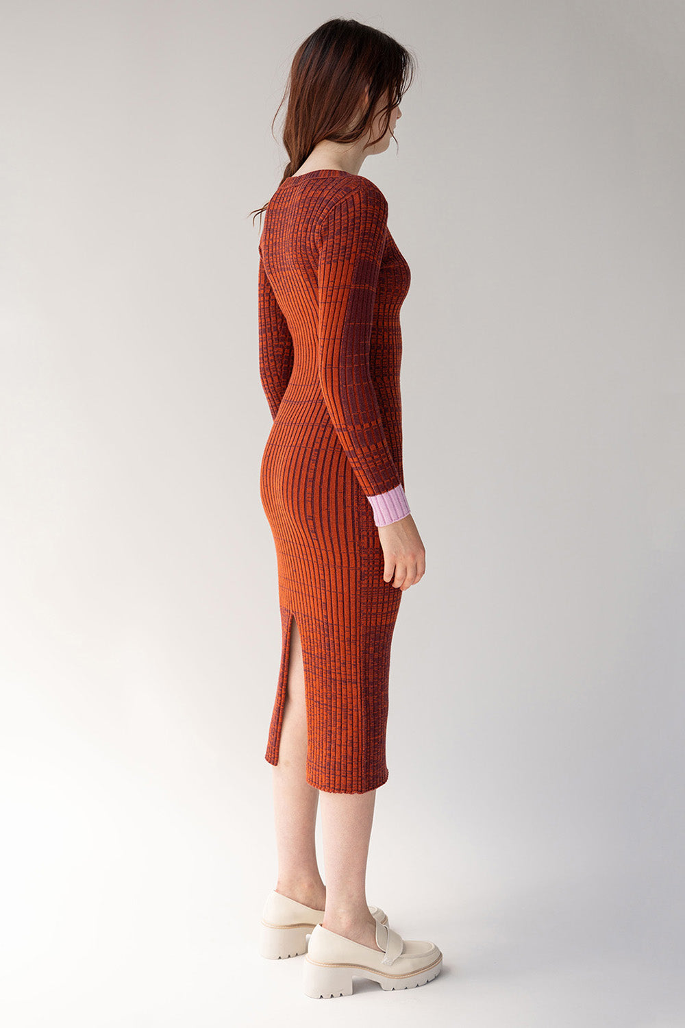 VIRA V NECK RIBBED MERINO WOOL DRESS