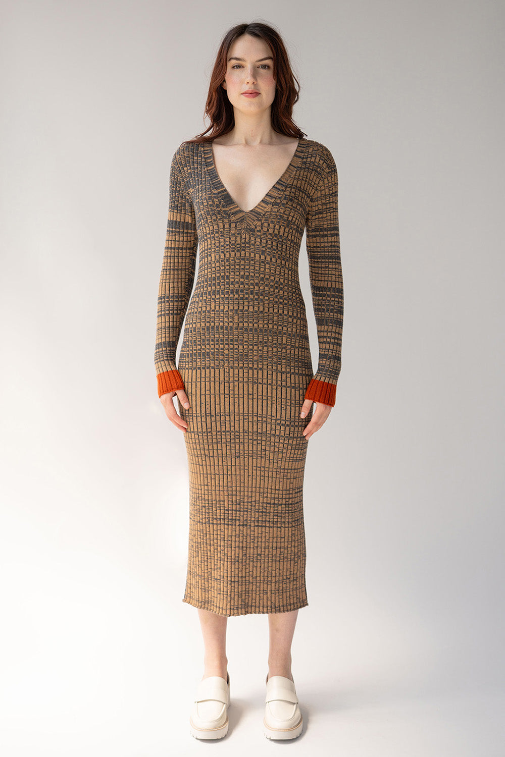 VIRA V NECK RIBBED MERINO WOOL DRESS