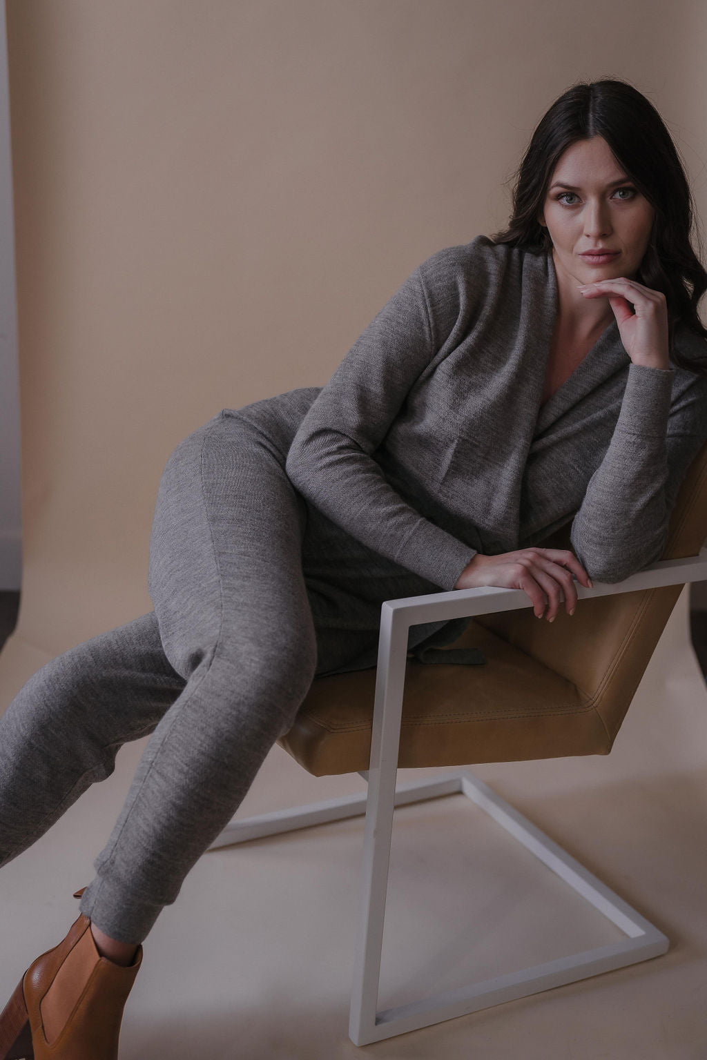 WRAP NECK JUMPSUIT - GREY HEATHER