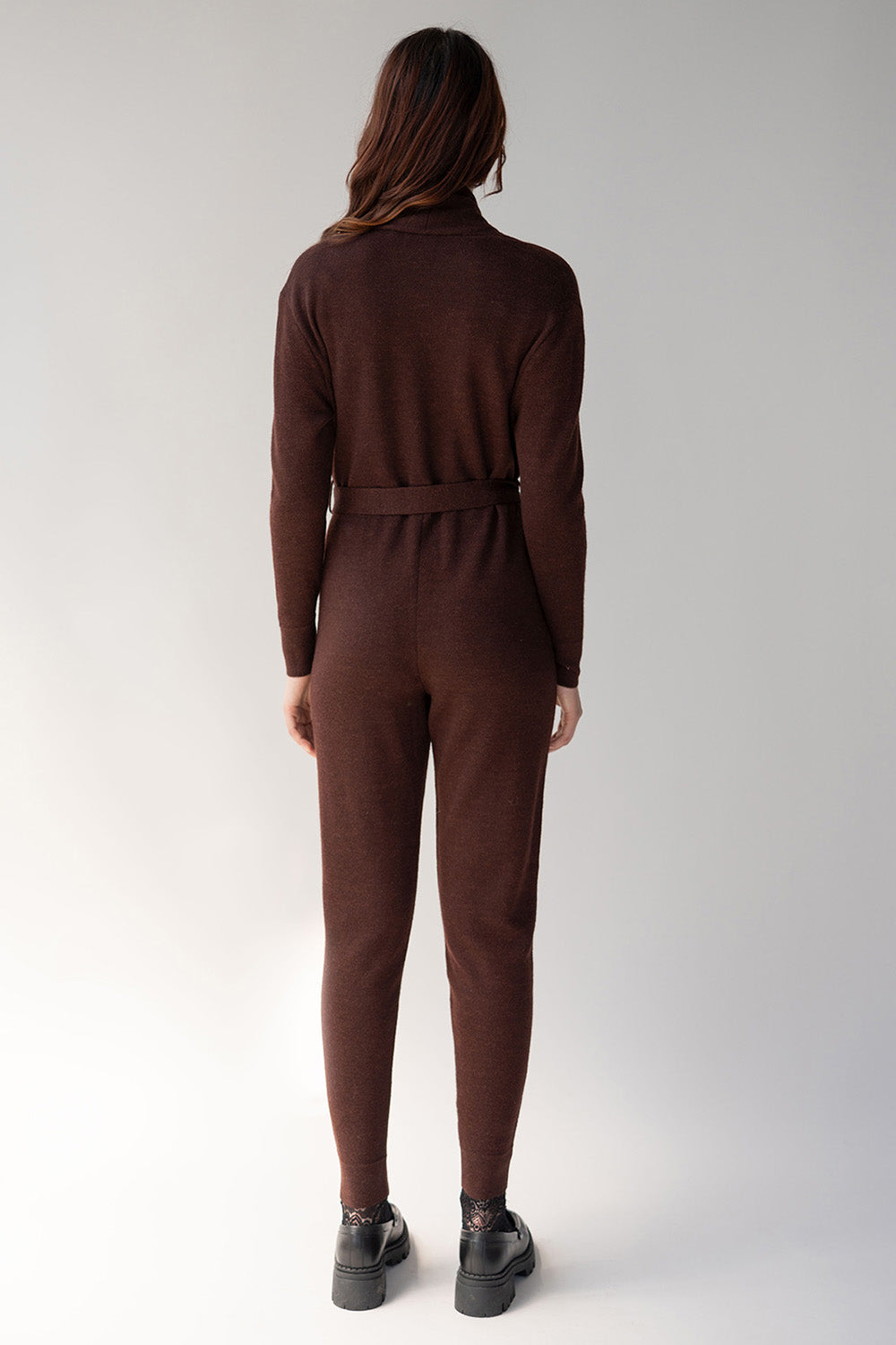 WRAP NECK JUMPSUIT - MAHOGANY