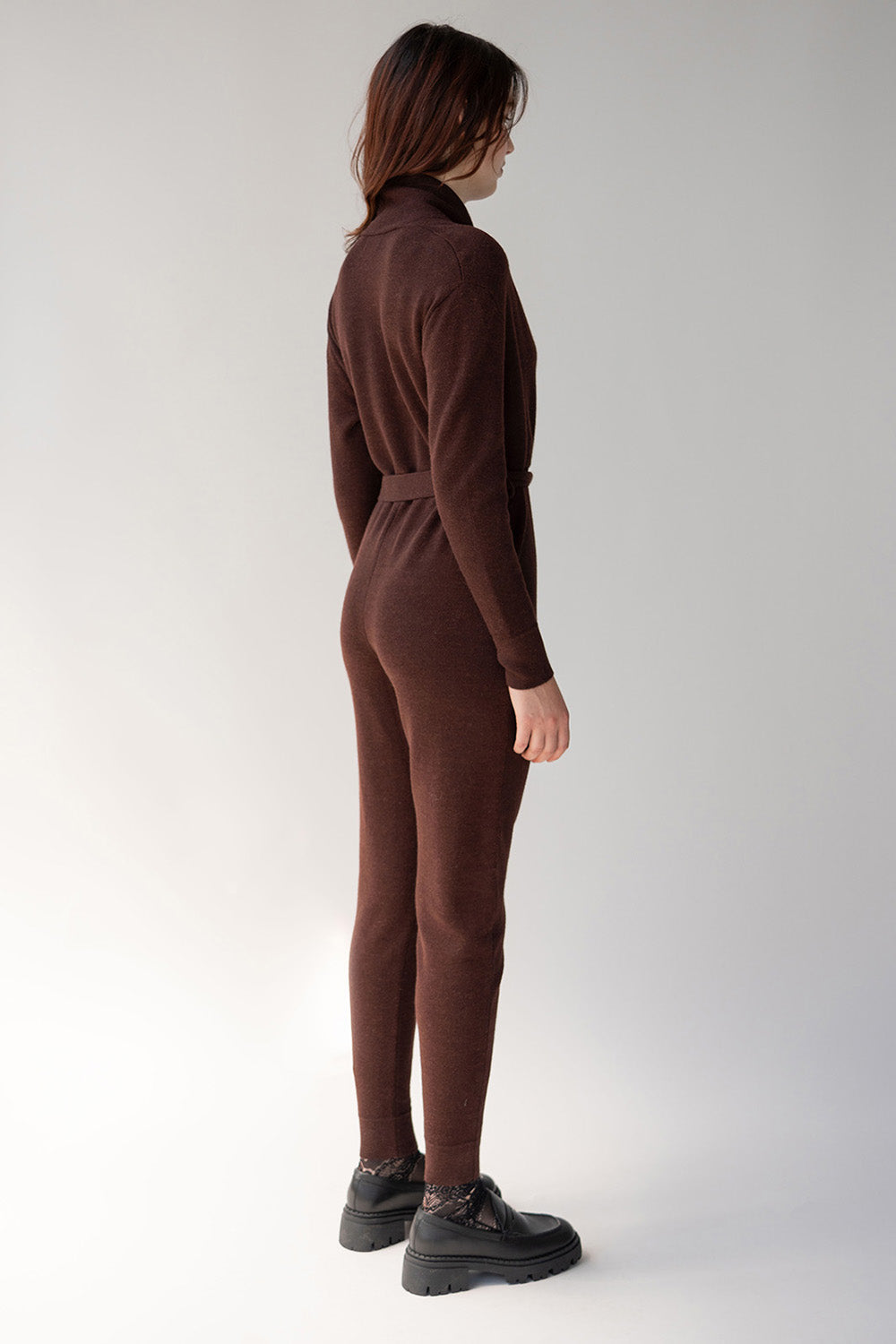 WRAP NECK JUMPSUIT - MAHOGANY