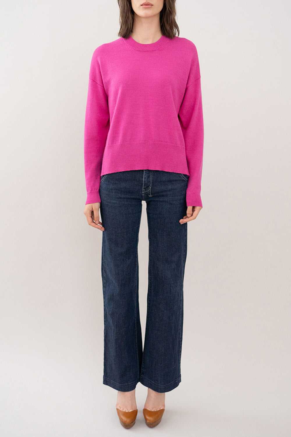 CREW NECK BOXY PULLOVER - MAGENTA